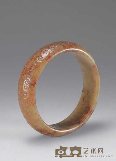 明 白玉带沁雕海怪手镯 内径6.5cm